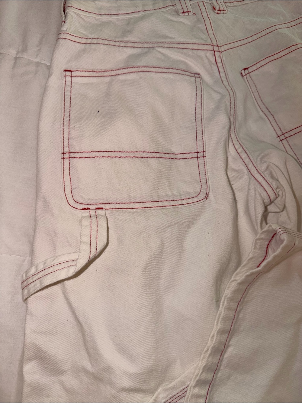 Dickies White Carpenter Pants with Red Topstitching - Picture 4 of 7